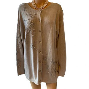 Venezia Vitale Sequins Beads Floral Embroidery Cardigan/Sweater Women plus 2X